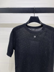 Sequined Crew Neck Knit Short-Sleeve T-Shirt