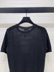 Sequined Crew Neck Knit Short-Sleeve T-Shirt