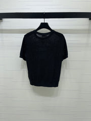 Sequined Crew Neck Knit Short-Sleeve T-Shirt