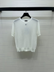 Sequined Crew Neck Knit Short-Sleeve T-Shirt