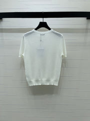Sequined Crew Neck Knit Short-Sleeve T-Shirt