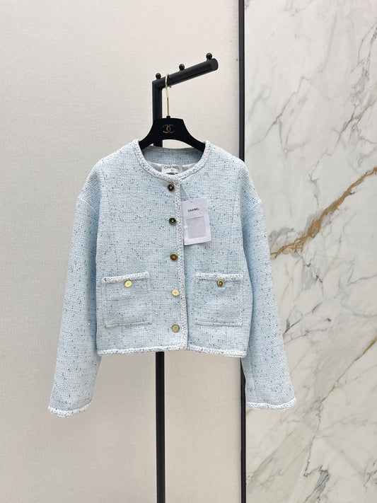 Elegant Woven Crew Neck Jacket