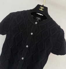 Diamond pattern round neck short sleeve