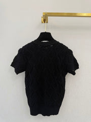 Diamond pattern round neck short sleeve