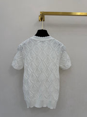 Diamond pattern round neck short sleeve