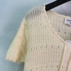 Off-white openwork knit short-sleeved top