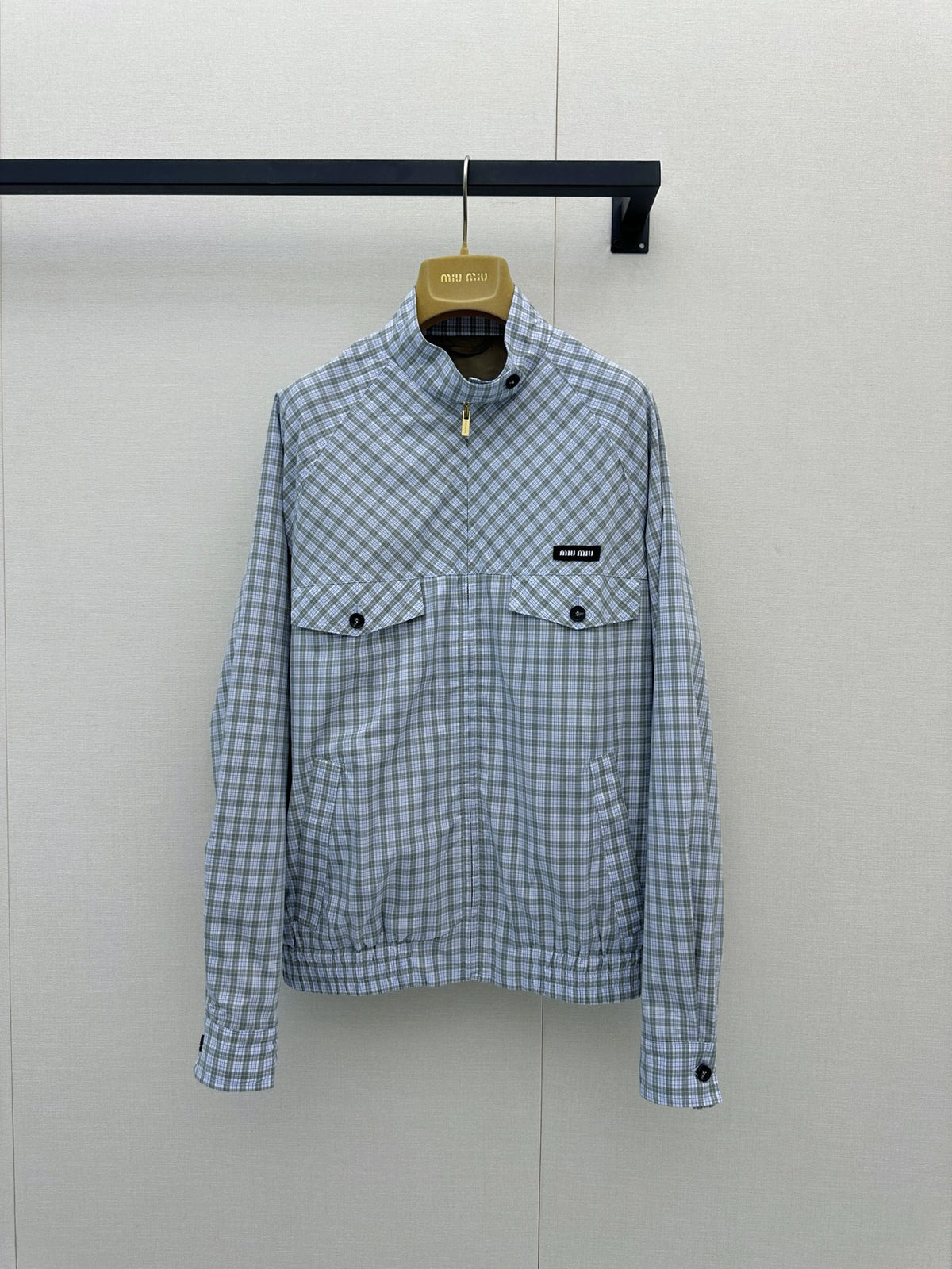 Light green color-blocked plaid coat