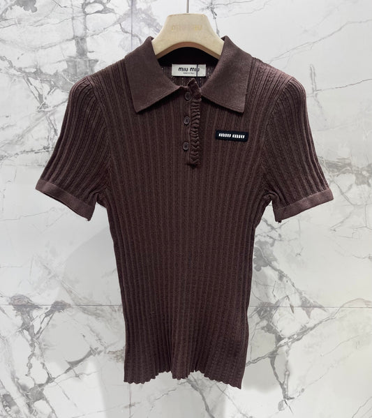 Embroidered Polo Collar Knit Sweater