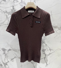 Embroidered Polo Collar Knit Sweater