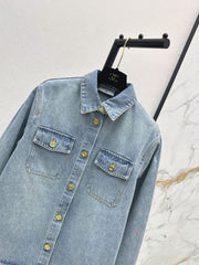 Gold-button denim shirt