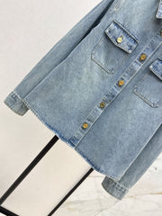 Gold-button denim shirt