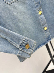 Gold-button denim shirt