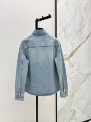 Gold-button denim shirt