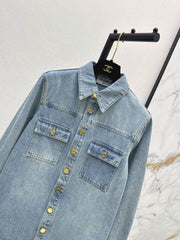 Gold-buttoned lace-up denim shirt