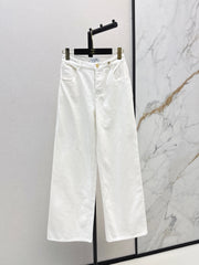 Wide-leg denim trousers with gold buttons