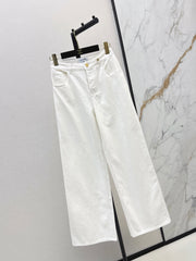 Wide-leg denim trousers with gold buttons