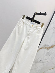 Wide-leg denim trousers with gold buttons