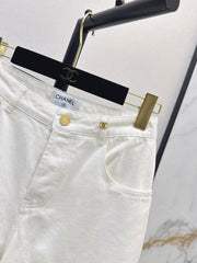 Wide-leg denim trousers with gold buttons