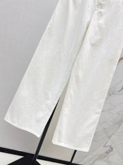 Wide-leg denim trousers with gold buttons