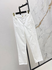 Slim-fit denim trousers with gold buttons