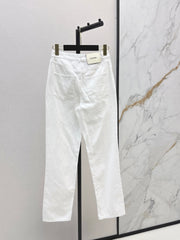 Slim-fit denim trousers with gold buttons