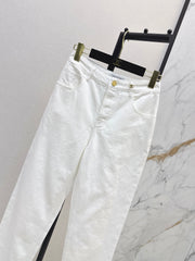 Slim-fit denim trousers with gold buttons