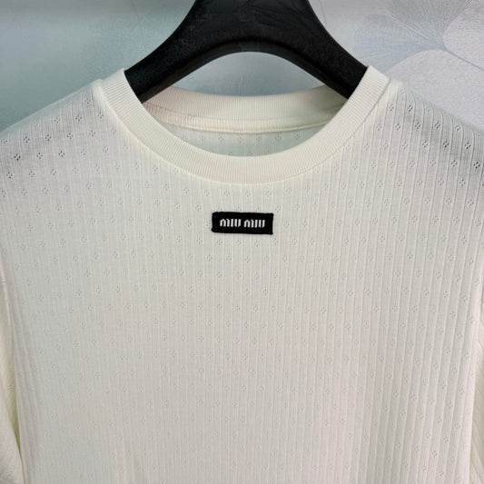 White Knit Short-Sleeve T-Shirt