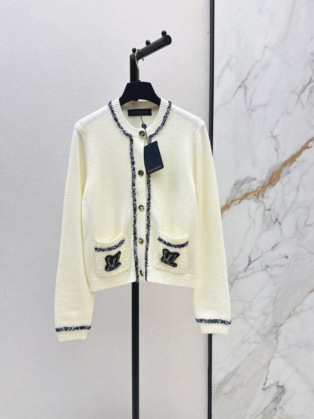 Navy-inspired knit cardigan