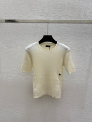 simple round neck knit short-sleeved top