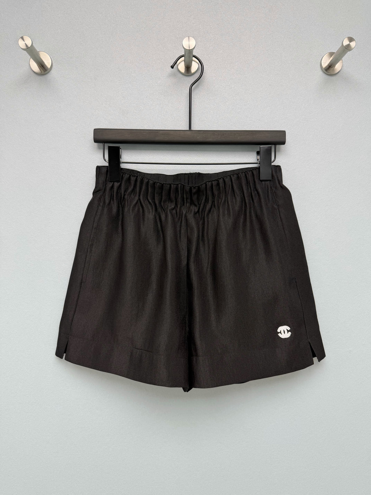 Satin Elastic Waist Embroidered Shorts