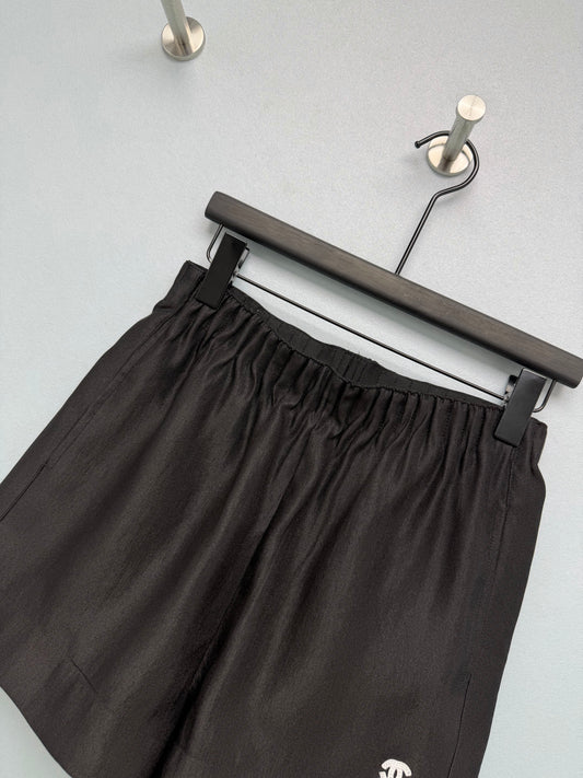 Satin Elastic Waist Embroidered Shorts