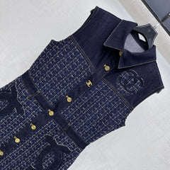 Tweed and Denim Patchwork Vest Dress