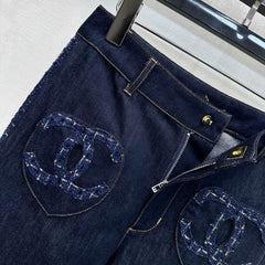 Tweed Patchwork Denim Pants