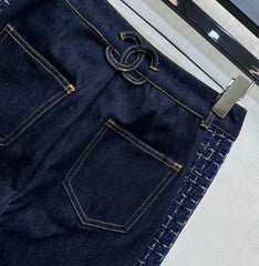 Tweed Patchwork Denim Pants