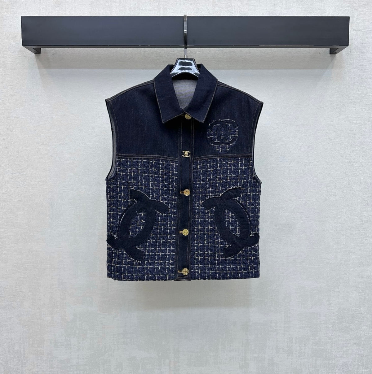 Tweed and Denim Patchwork Vest