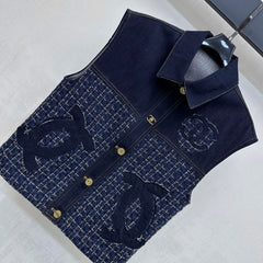Tweed and Denim Patchwork Vest