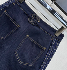 Tweed and denim patchwork shorts