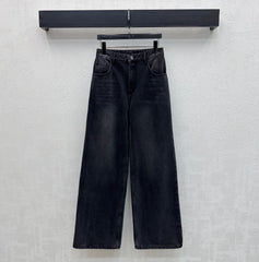 Letter-buttoned wide-leg denim trousers
