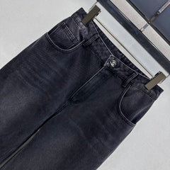 Letter-buttoned wide-leg denim trousers
