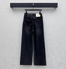 Letter-buttoned wide-leg denim trousers