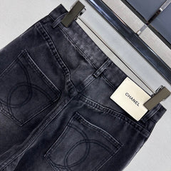 Letter-buttoned wide-leg denim trousers
