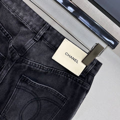 Letter-buttoned wide-leg denim trousers