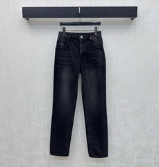 Straight-leg denim trousers with gold buttons