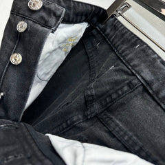 Straight-leg denim trousers with gold buttons