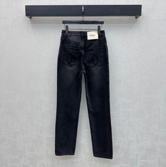 Straight-leg denim trousers with gold buttons