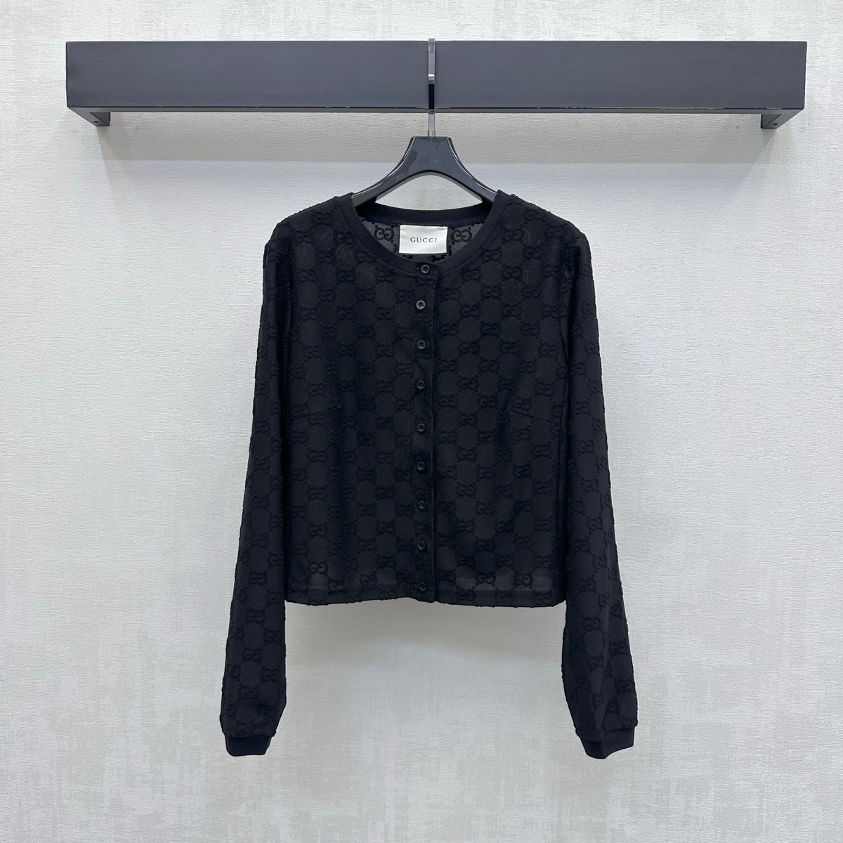 Jacquard Crew-Neck Cropped Cardigan