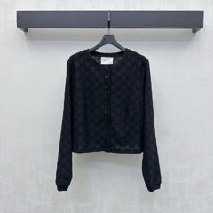 Jacquard Crew-Neck Cropped Cardigan