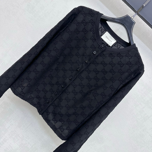 Jacquard Crew-Neck Cropped Cardigan