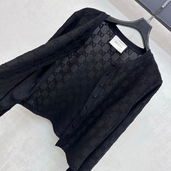 Jacquard Crew-Neck Cropped Cardigan