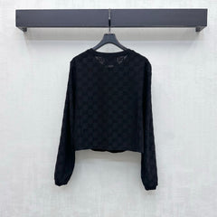 Jacquard Crew-Neck Cropped Cardigan